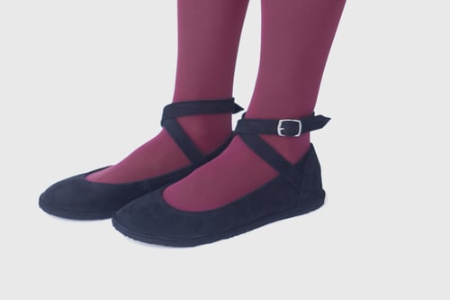 Image of Pax in Black Nubuck - Criss-Cross ankle strap flats