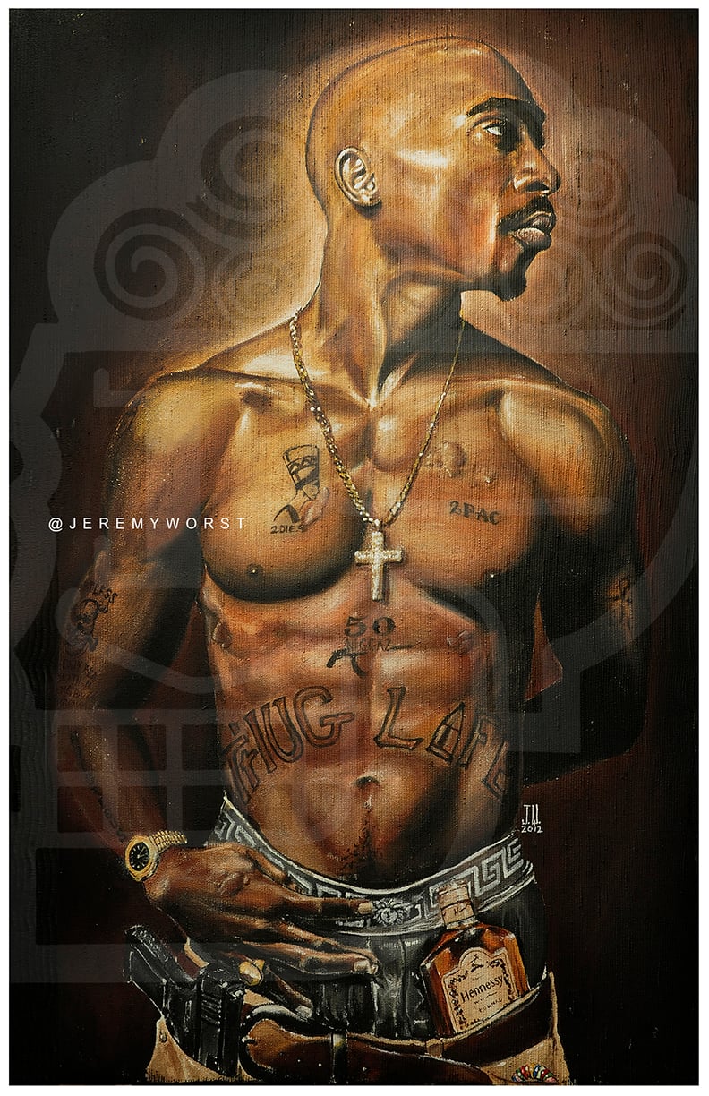 Image of JEREMY WORST Tupac 2012 Hennessy Original Artwork Signed Print painting drawing alive cali urban