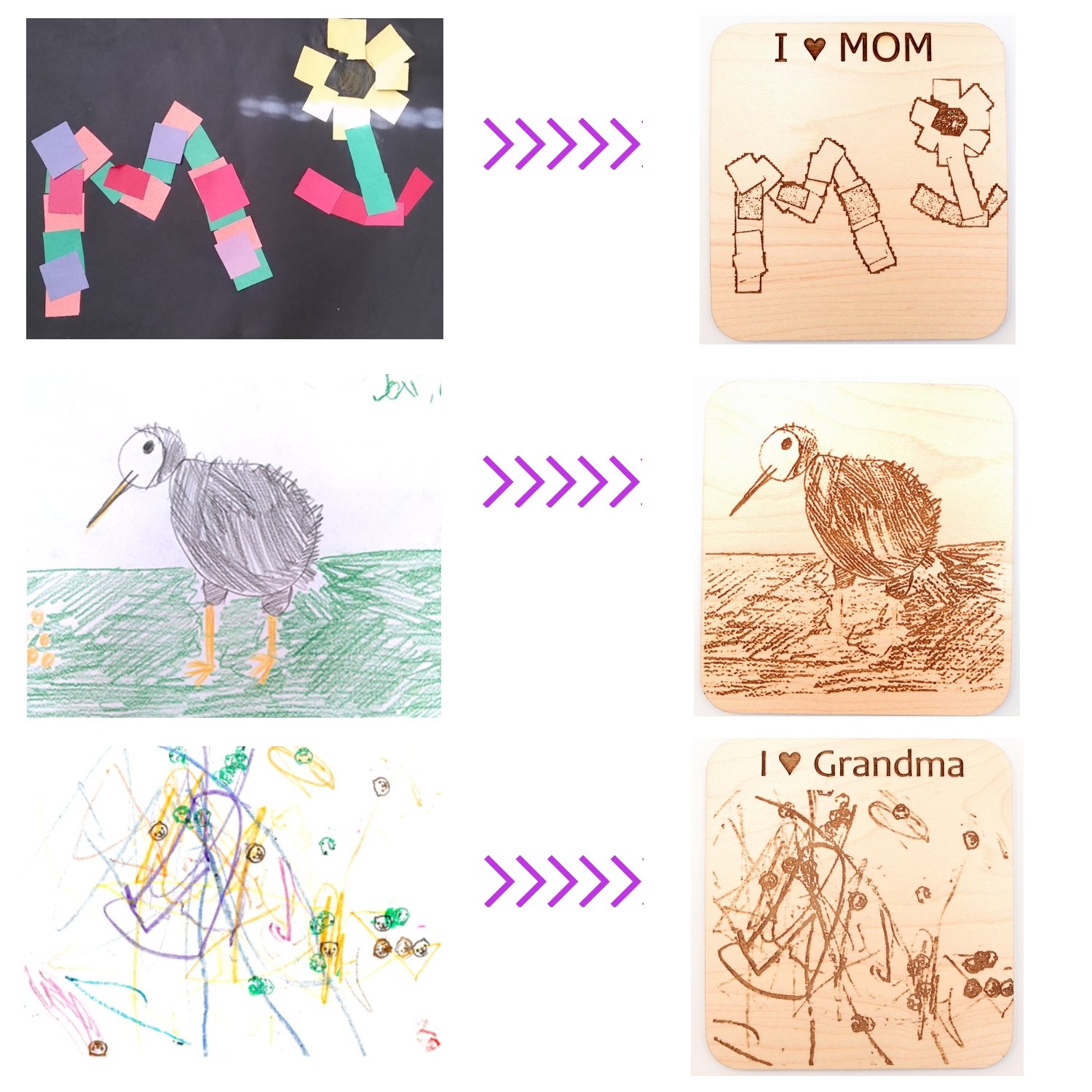 Image of Kids Drawing on Coasters • Children Artwork Coasters • Kid Art Gift •  Actual Kids Drawing