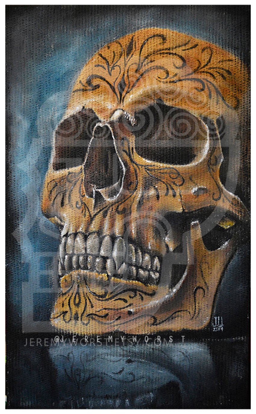 Image of JEREMY WORST Skull Blue Canvas print skulls zombie mummy  Artwork Signed Print poster