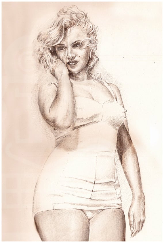 Image of JEREMY WORST Marilyn Monroe Sketch Artwork Signed Fine Art Print 