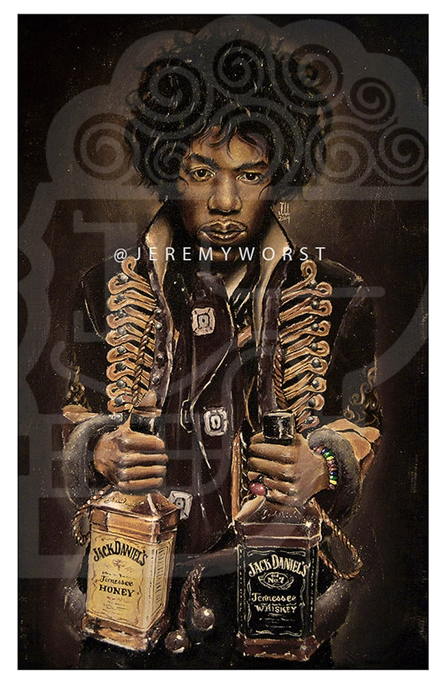 Image of JEREMY WORST Jimi's Jack Hendrix awesome Artwork Signed Poster Print poster rare jack jd jackdaniels