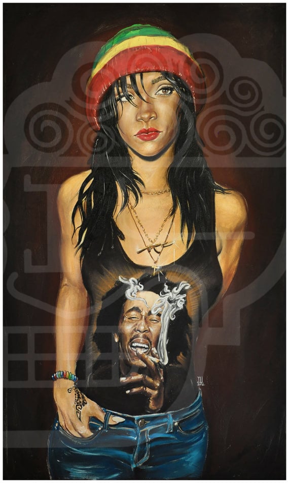 Image of JEREMY WORST Rasta RiRi Rihanna Print Original Artwork Signed