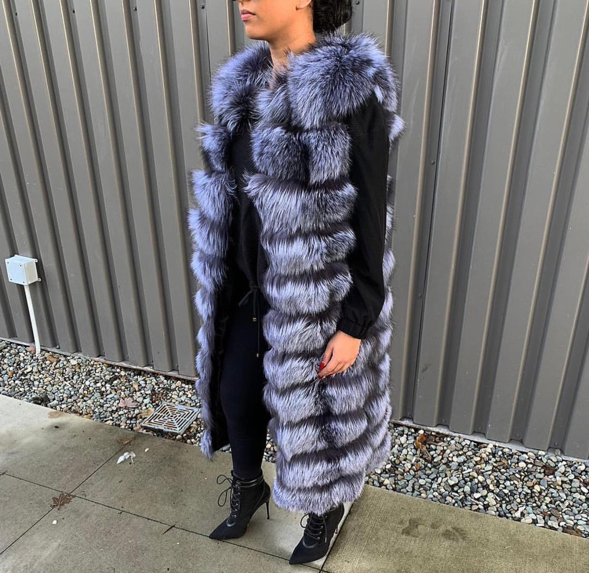 Winter Womens Luxury 100% Fox Fur Coat Mid Long Genuine Fur