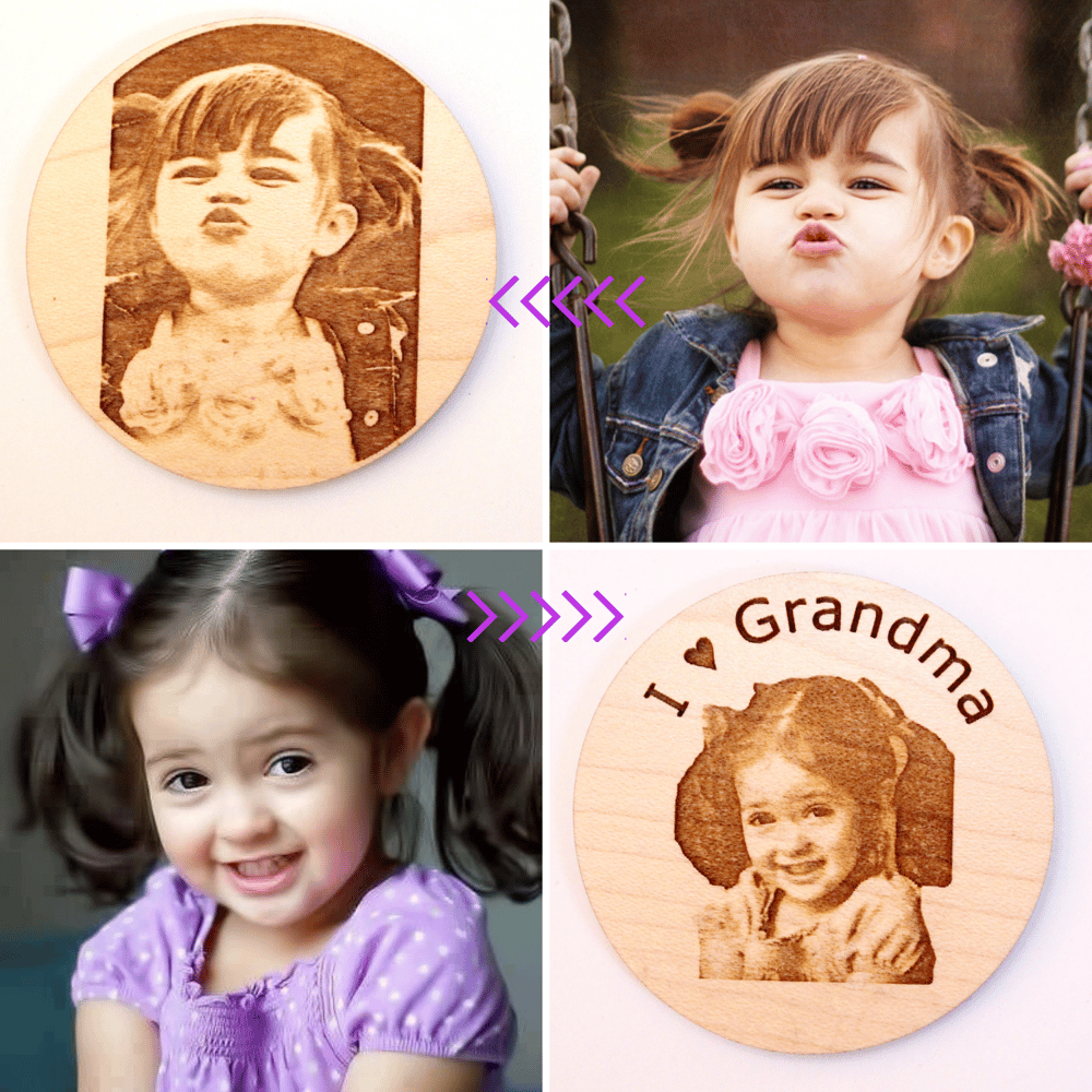 Image of      Kids Portrait Button, Baby Portrait, Personalized Children's Portrait Engraved Button