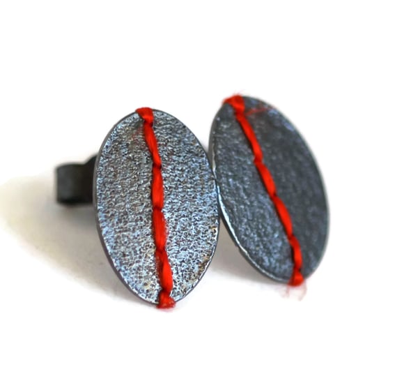 Image of Sewn Up Small oval studs