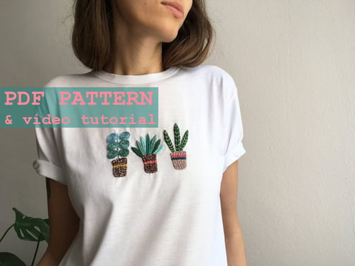 Image of Hand embrodery on clothing pattern, DIY embroidery, PDF pattern, video tutorial
