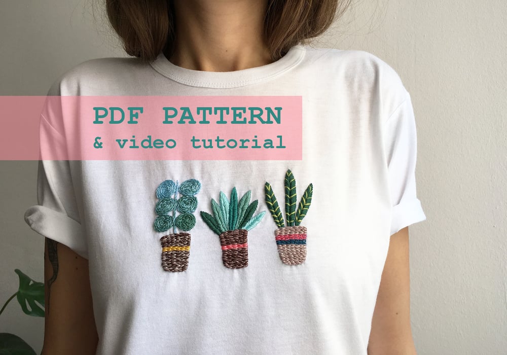 Image of Hand embrodery on clothing pattern, DIY embroidery, PDF pattern, video tutorial