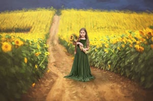 Image of Sunflower Field Path Digital Background