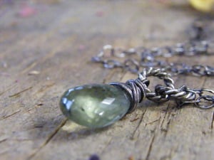Image of moss aquamarine sterling silver wire wrapped necklace