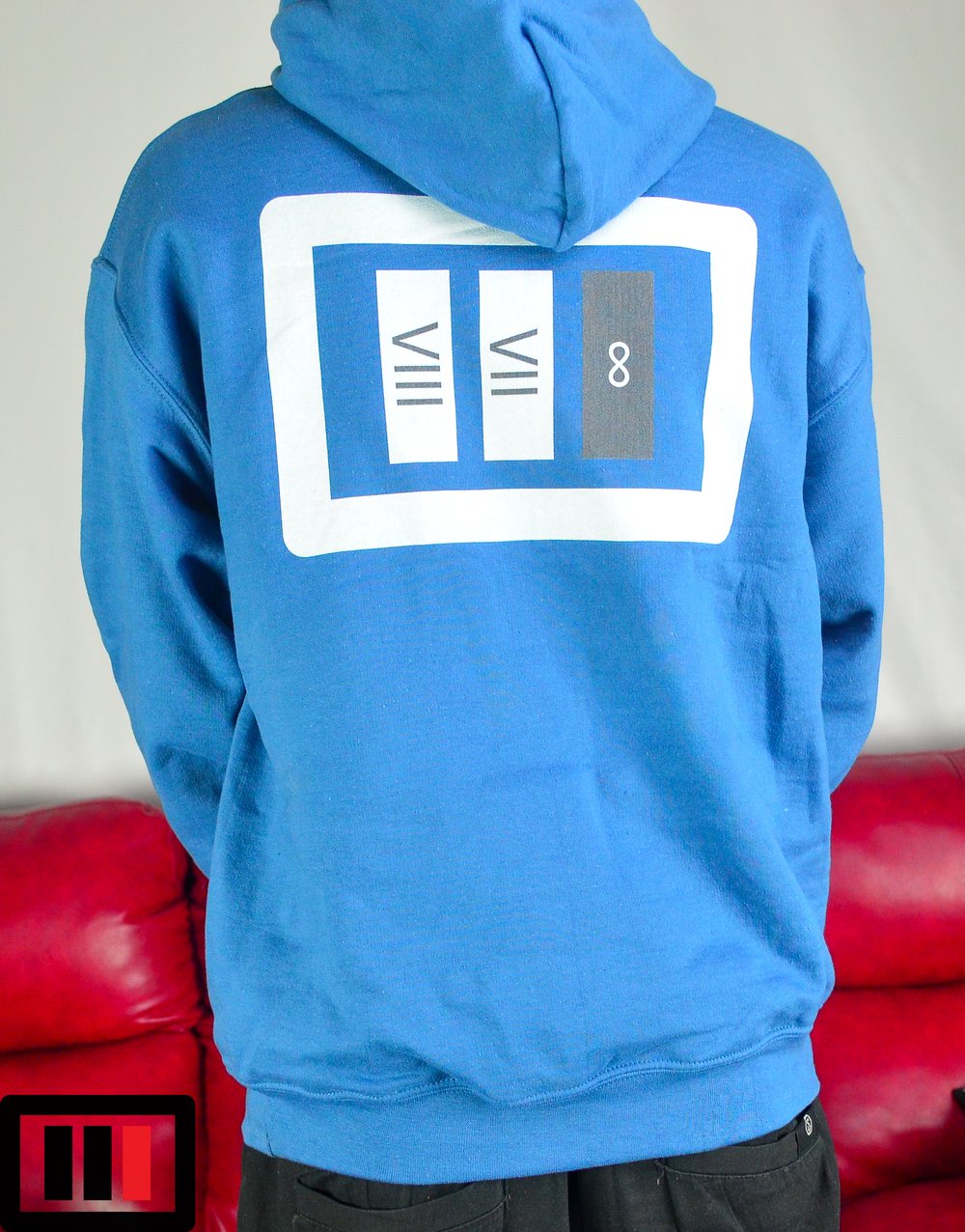 Image of Indigo blue Hoodie - white/dark grey Triple Double 87