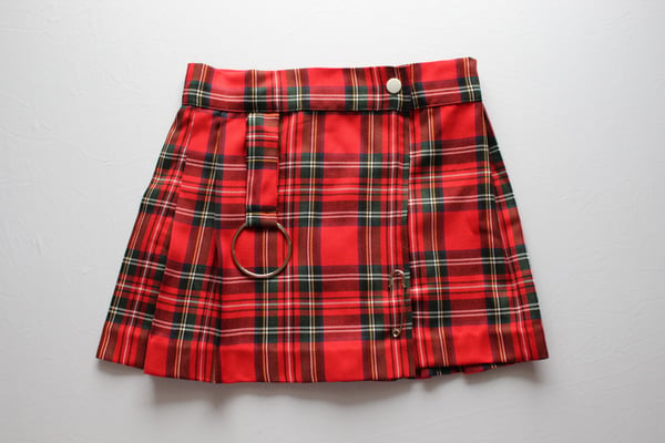 Image of Wrap-Around Plaid Skirt in Red