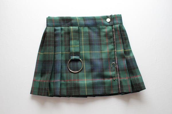 Image of Wrap-Around Plaid Skirt in Green and Blue