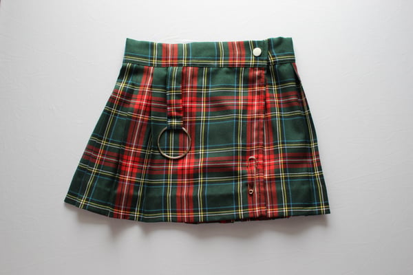 Image of Wrap-Around Plaid Skirt in Red and Green