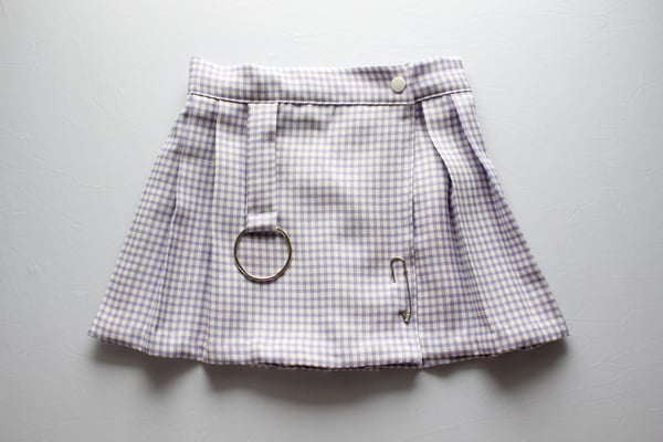 Image of Wrap-Around Plaid Skirt in Purple