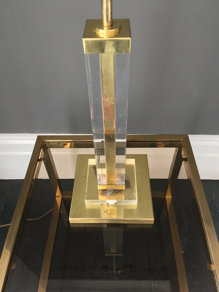 Image of Lucite & Brass Column Table Lamp, French