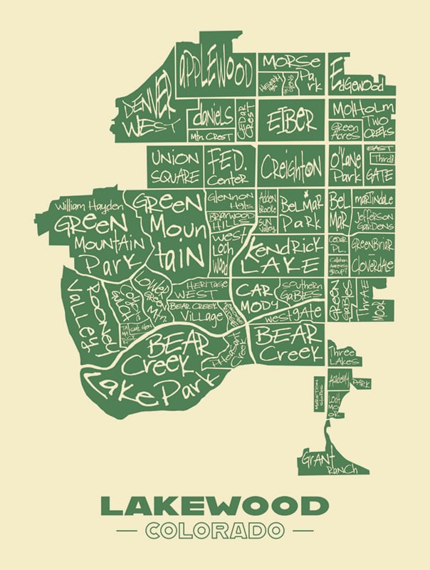 Image of Lakewood City Map Graphic Art Print - Green