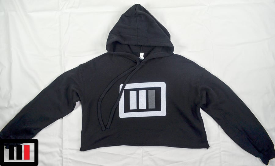 Image of Black Crop Hoodie white/dark grey Triple Double 87