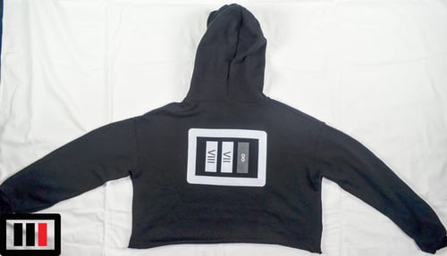 Image of Black Crop Hoodie white/dark grey Triple Double 87