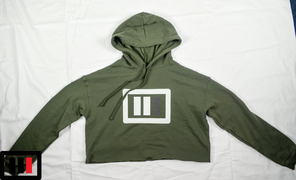 Image of Military Green Crop Hoodie - white/dark grey Triple Double 87