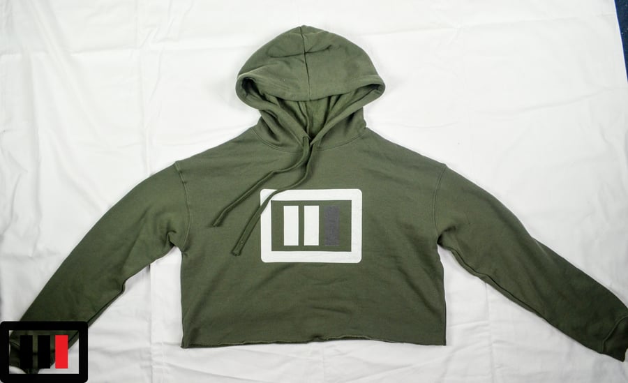 Image of Military Green Crop Hoodie - white/dark grey Triple Double 87 