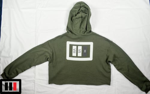 Image of Military Green Crop Hoodie - white/dark grey Triple Double 87