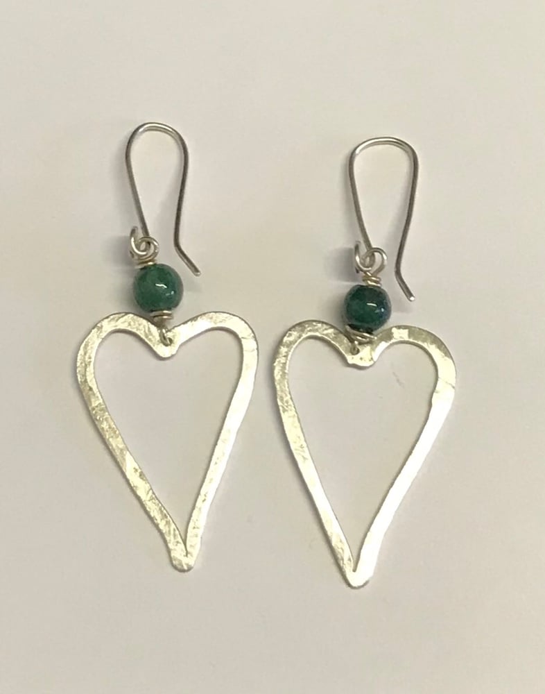 Image of Small silver open heart danglers