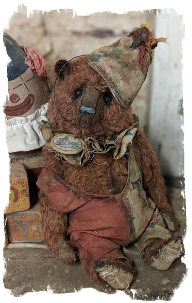 Image of PUNCH....11" antique style distressed mohair circus teddy bear by Whendi's Bears