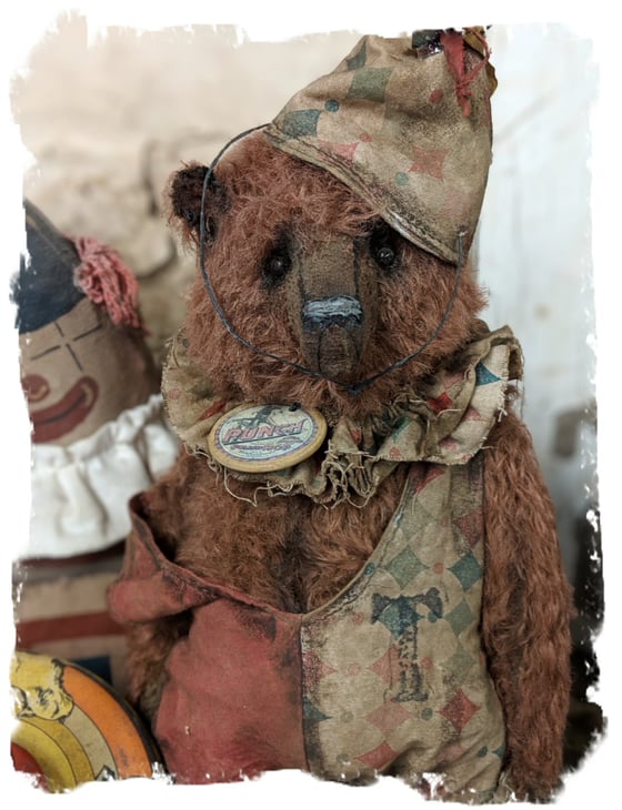 Image of PUNCH....11" antique style distressed mohair circus teddy bear by Whendi's Bears
