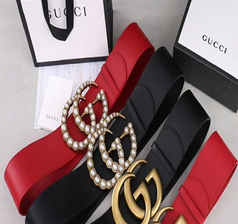 Image of Leather Belt with Pearl Double G / Leather Belt with Double G buckle