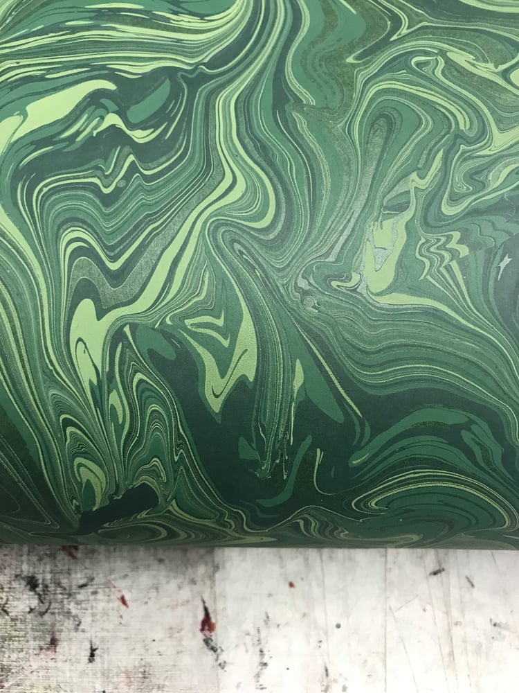 Image of Marbled paper #76 'Deep Green Malachite' (Green Base Paper version)
