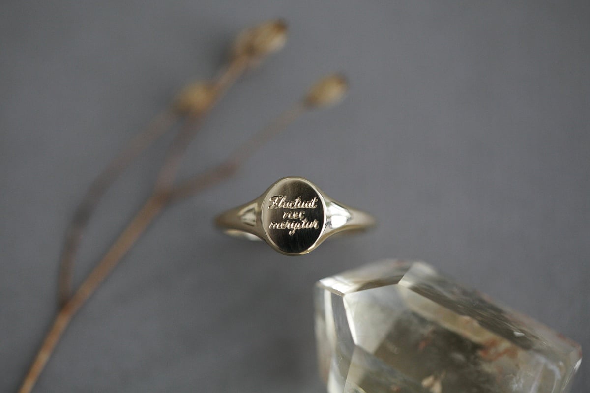 Image of 'Fluctuat nec mergitur' small signet ring (in silver or 9ct gold)