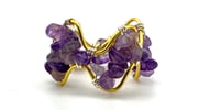 Image 4 of Amethyst Crystal Beaded Ring, Gold Accent, Handmade Jewelry