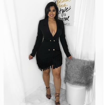 Image of Black blazer fringe  dress 