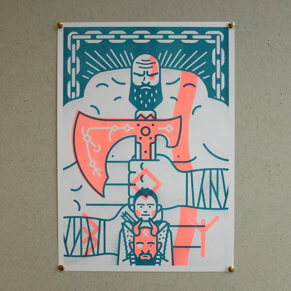 Image of God Of War A3 Risograph print