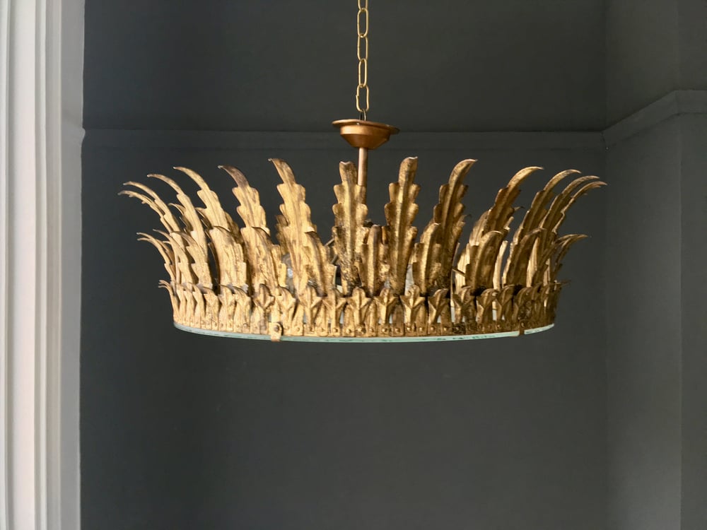 Image of 25" Gilt Neoclassical Crown Light, 1940s