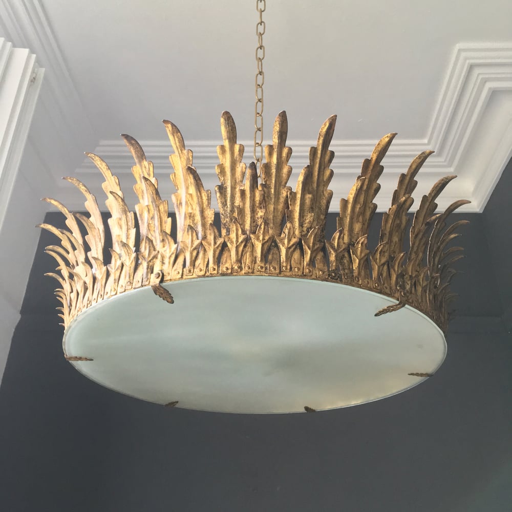 Image of 25" Gilt Neoclassical Crown Light, 1940s