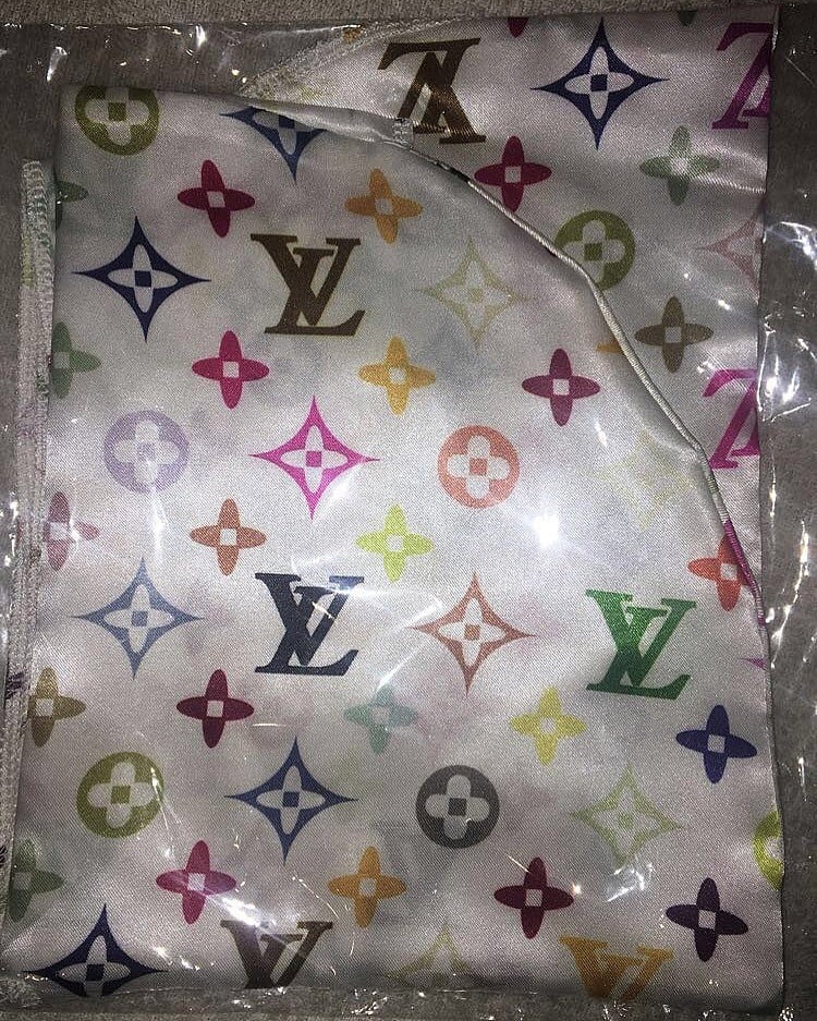 Image of White LV multi-coloured durag