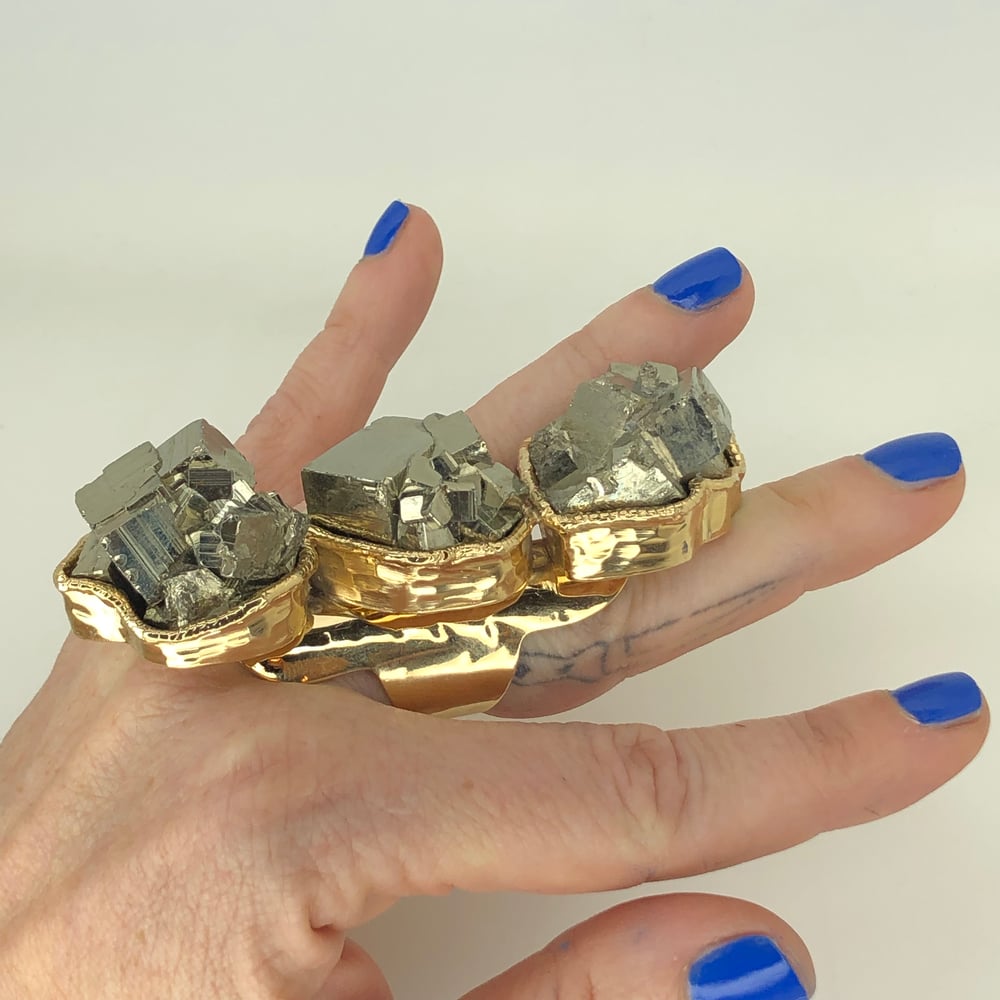 Image of Triple Pyrite Ring (Gold)