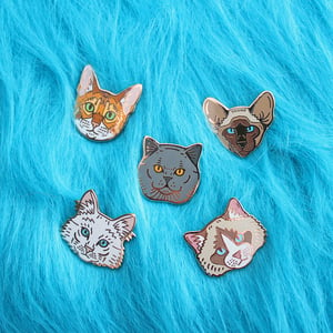 Image of Cat Breed enamel pins, set of FIVE - rose gold - hard enamel lapel pins