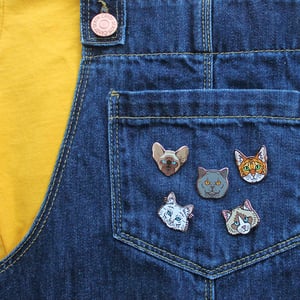 Image of Cat Breed enamel pins, set of FIVE - rose gold - hard enamel lapel pins