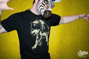 Image of 1AEON black men's tee with a golden Wolf (bigc)