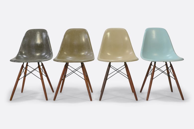 Image of Eames Herman Miller Fiberglass Chairs in a set of 4 in sale
