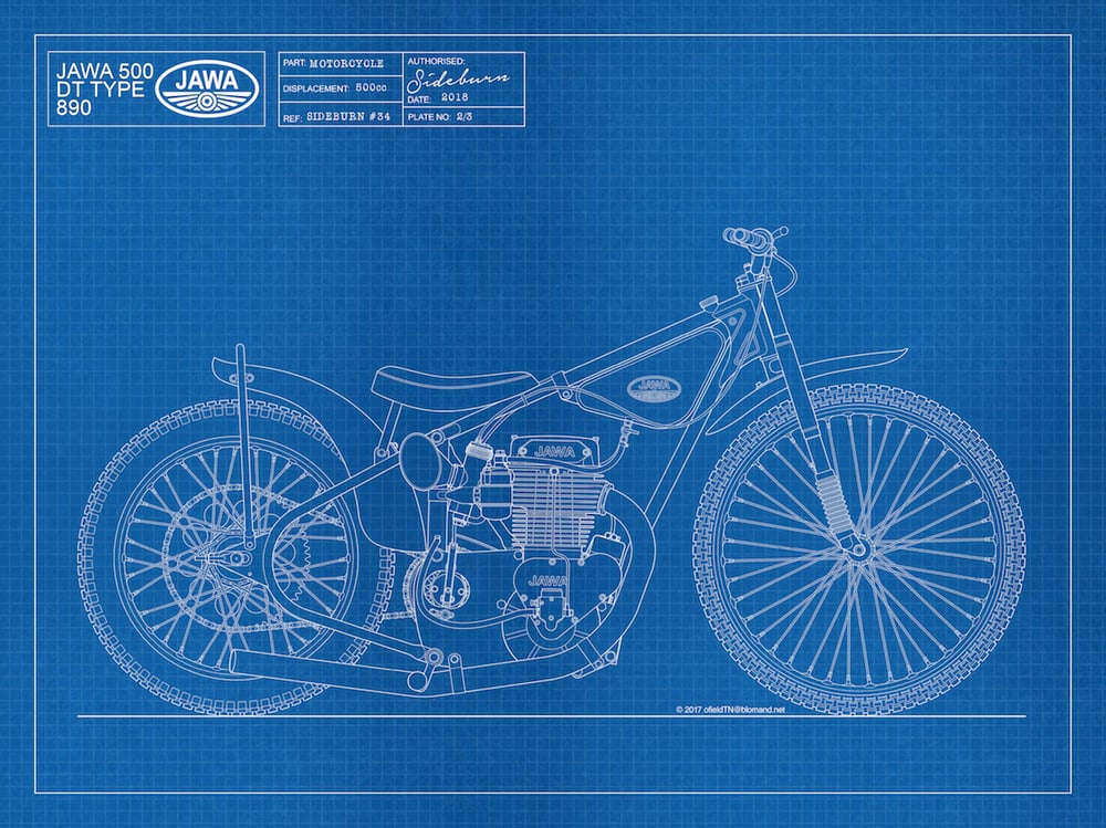 Image of Jawa 500DT Speedway Giclee Blueprint