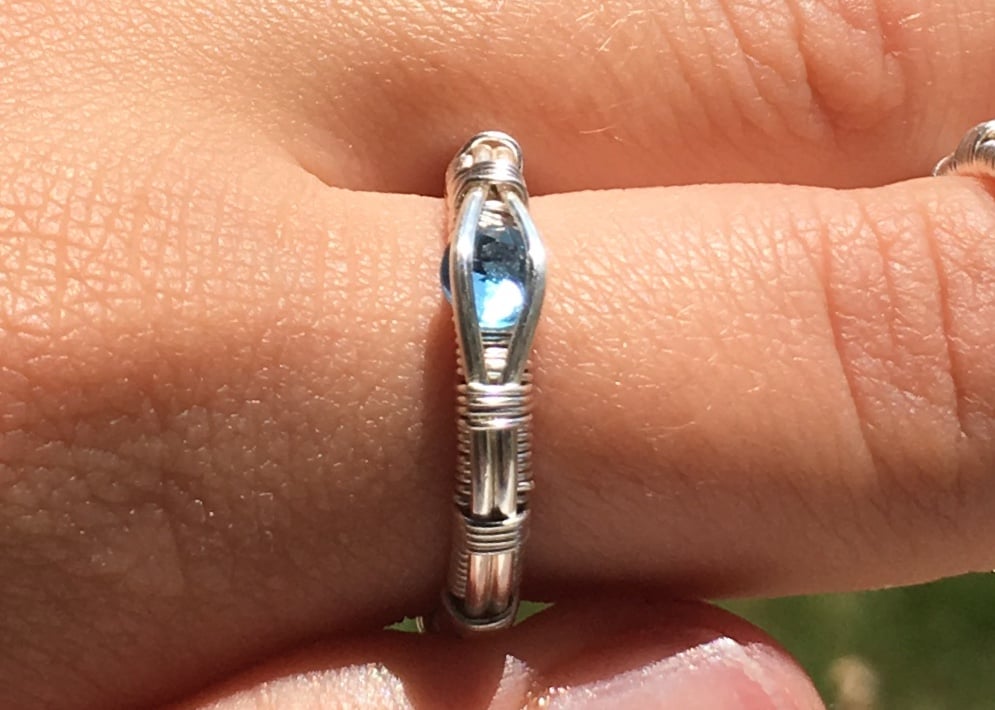 Image of Blue Swarovski crystal wire wrapped ring