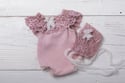 Alessia mauve romper or bonnet / two sizes