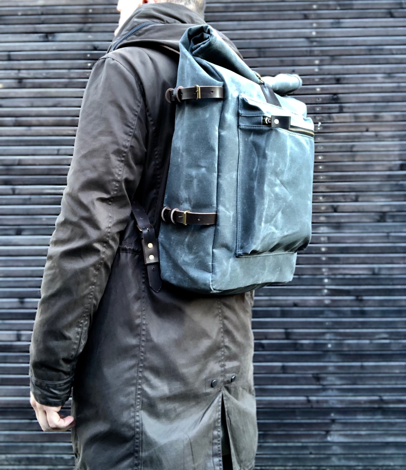 canvas backpack leather straps