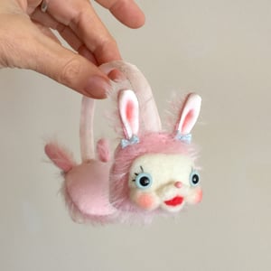 Image of Twin Bunny Heads Ear Muffs for Neo Blythe in Pink