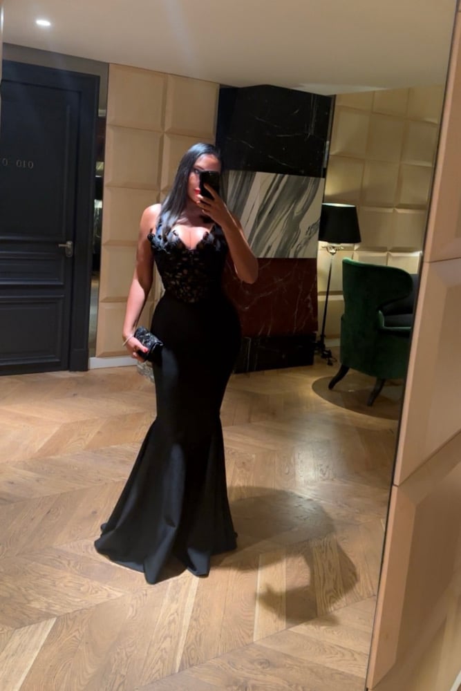 Image of BLACK EMBROIDERED BANDAGE MERMAID MAXI DRESS (SMALL)
