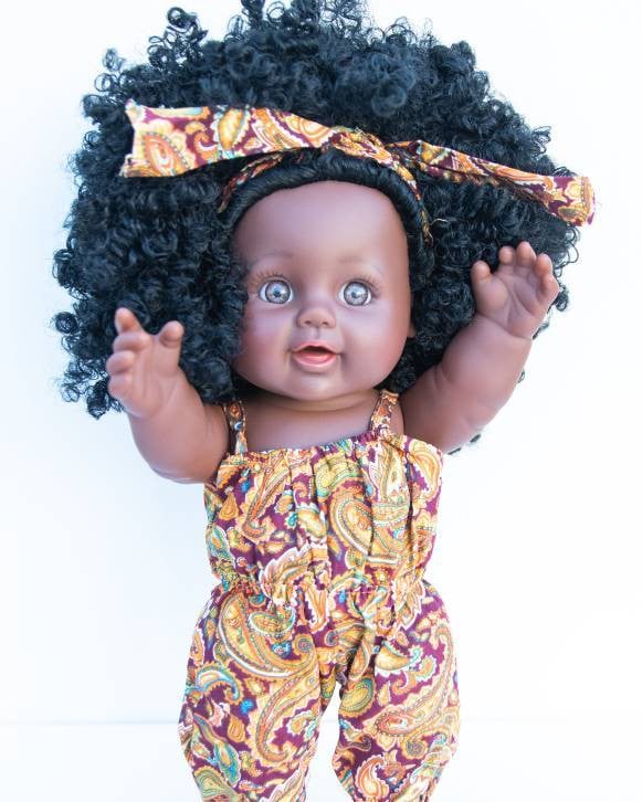 Image of Beautiful Black Doll Kinara| African American| Soft Vinyl Made| Child simulation | 12-inch tall |